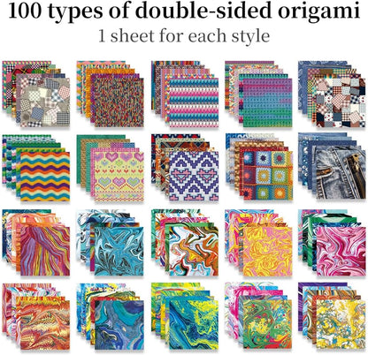 Origami Paper Kit Dobule Sided 100 Sheets 100 Colors 6 Inch Japanese Chiyo Square Easy Fold Arts Crafts DIY Handwork Origami Papers Beginner Cloth Rock Color - Crafty Corner