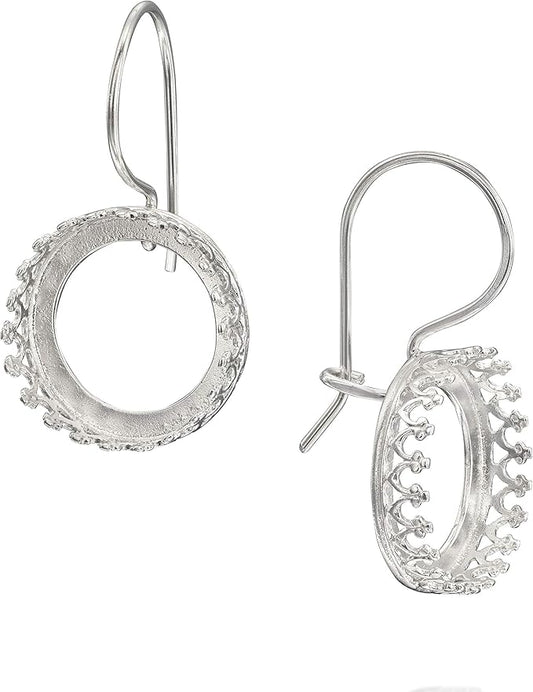 925 Sterling Silver Earring Setting - 14mm Round Bezel Cups with Kidney Ear Wire - Earring Findings for Jewelry Making - Earring Making Supplies - DIY Earrings Projects