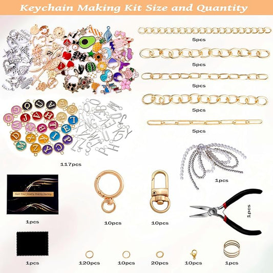 Wurosi 325Pcs Charms Lip Gloss Keychain Making Kit, Including 20 Keychain Clips 25 Extender Chain 118 Charms Jewelry Plier, Bag Charm Kit, Keychains Making Supplies for Jewelry Making,Christmas Gifts