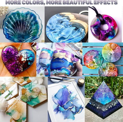 Alcohol Ink Set - 24 Bottles Vibrant Colors High Concentrated Alcohol-Based Ink, Concentrated Epoxy Resin Paint Colour Dye Great for Resin Petri Dish, Coaster, Painting, Tumbler Cup Making(10ml Each)