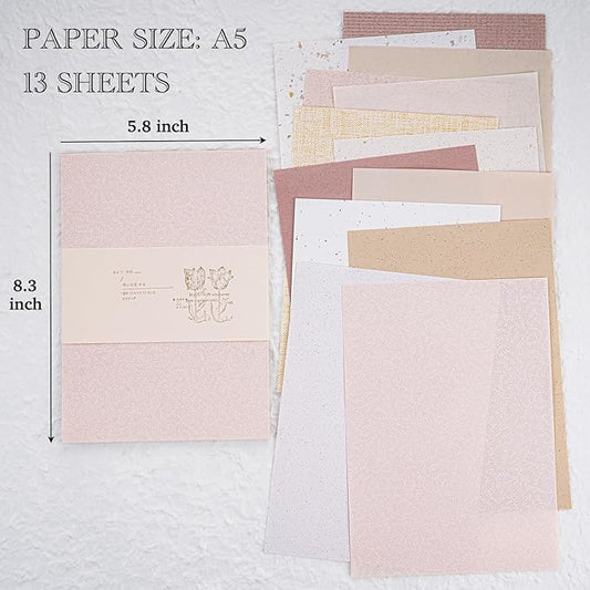 13 Sheets Textured Scrapbook Paper Assorted Set - Mixed Special Craft Paper for Scrapbooking Junk Journaling Supplies Bullet Journal Planner Collage Card Embellishment 5.8x8.3 Inch A5 (Cherry Blossom)
