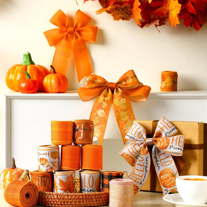 12 Rolls Fall Wired Edge Ribbon for Wreaths 2 Inch x 60 Yards Maple Leaves Pumpkin Burlap Ribbon Thanksgiving Plaid Crafts for Autumn Harvest Party Decoration Supplies, 12 Styles - Crafty Corner