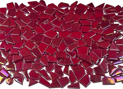 Irregular Glass Mosaic Tiles Bulk 500g Glossy and Iridescent Mosaic Glass Tiles for DIY Projects and Arts and Crafts Solid Colors and Mixes (Iridescent Red)