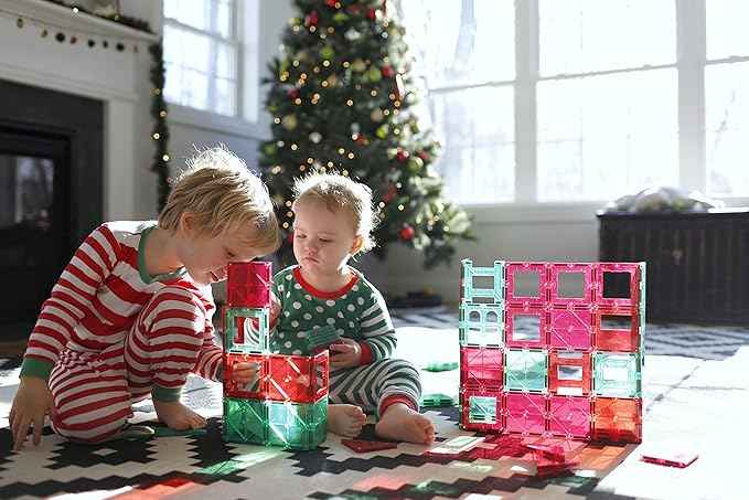 Playmags Magnetic Tile Building Set: Exclusive Educational Clickins 36-Pc. Kit: 18 Super Strong Clear Color Magnet Tiles Windows & 18 Letters & Numbers Stimulate Creativity & Brain Development