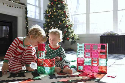 Playmags Magnetic Tile Building Set: Exclusive Educational Clickins 36-Pc. Kit: 18 Super Strong Clear Color Magnet Tiles Windows & 18 Letters & Numbers Stimulate Creativity & Brain Development