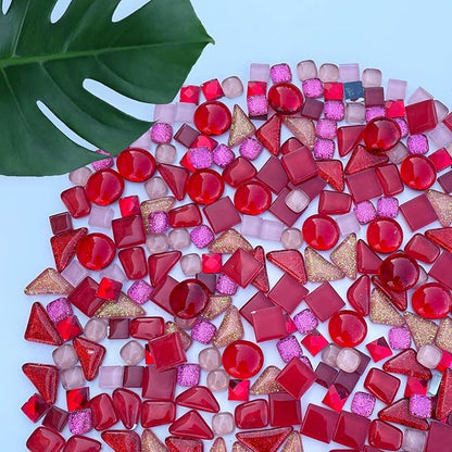 LITMIND 1.1LB Red Mixed Irregular Crystal Glass Mosaic Tiles for Crafts - Perfect for Mosaic Art Projects, Puzzles, and Home Décor