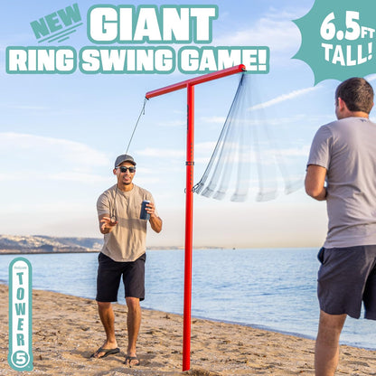 GoSports Tower 5 Giant Ring Swing Versus Game for Adults and Family - Hook and Ring Outdoor Yard Game