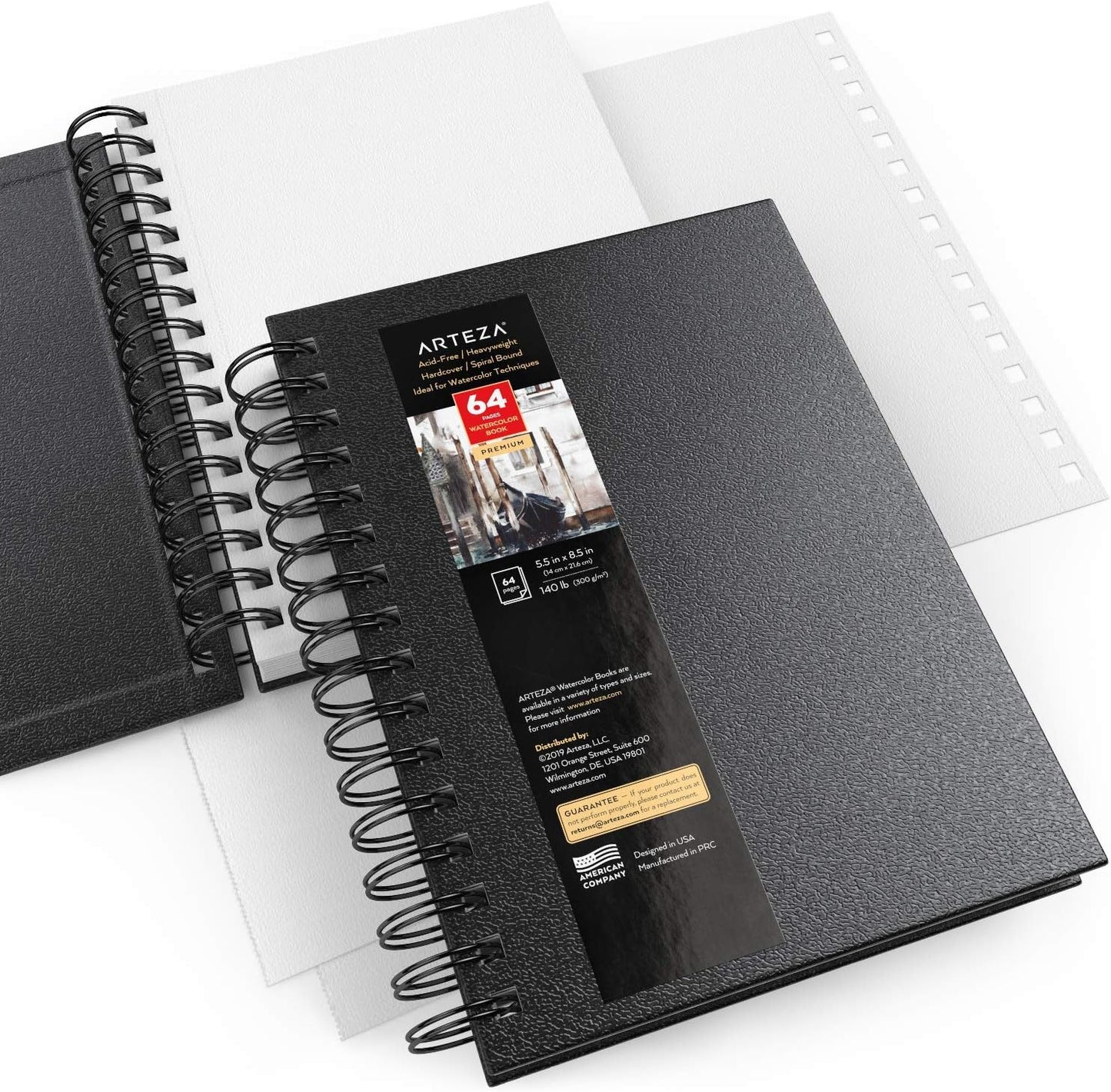 ARTEZA Watercolor Sketchbook Set, 3-Pack, 64 Pages per Book, 5.5 x 8.5 Inches, Black Hardcover Spiral Notebooks, 140-Pound Premium Watercolor Paper for Artists - Crafty Corner