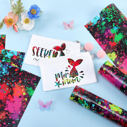 Tintnut Colorful Splash Heat Transfer Vinyl - 6 Sheets 10"x12"Watercolor HTV Patterned HTV Iron On Vinyl for T-Shirts Hats Clothes,for Cricut & Silhouette Cameo