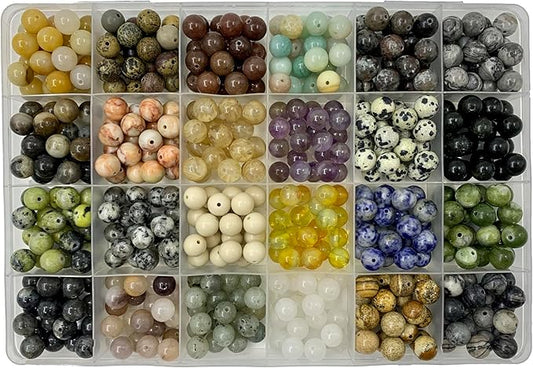500pcs 8mm Natural Round Stone Beads,Multiolor Crystal Energy Stone,Loose Gemstone Accessories Hole Size 1mm,DIY Smooth Beads Necklace Bracelet for Jewelry Making (8mm 24Color 01 Material-A)
