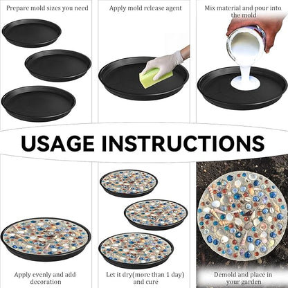 6 Pcs 3 Sizes Round DIY Concrete Stepping Stone Mold - 10.2" 11" 12.6" Reusable Concrete Stepping Stone Molds for Outdoor Garden Walkway Decor, Plastic Concrete Molds for Memorial Gifts