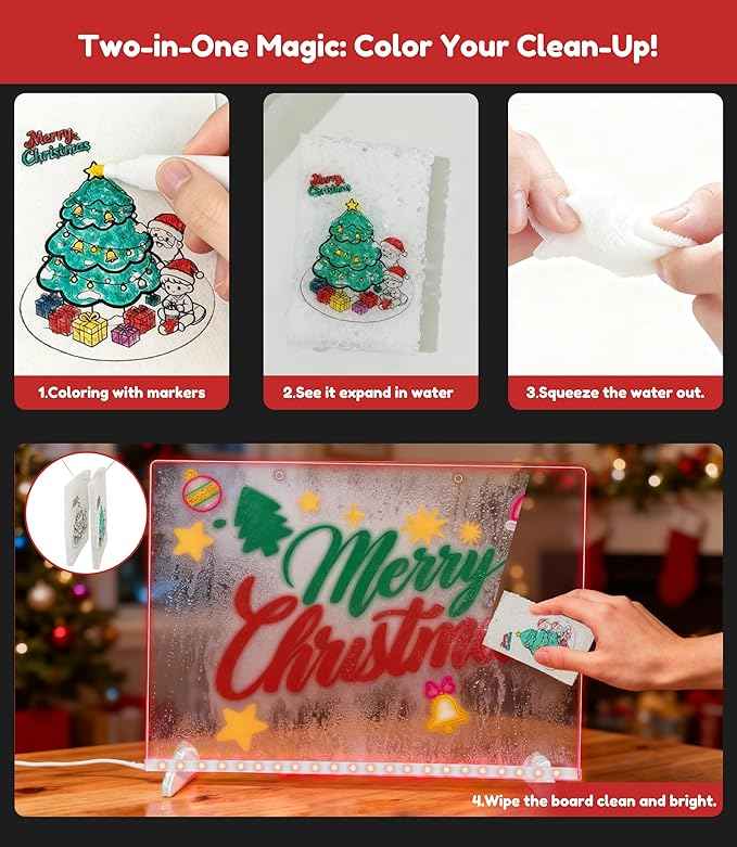 Led Note Board with 7 Colors: 13.7"X10" 4 Modes and 8 Piece Set Acrylic Dry Erase DIY Night Light Message Writing Led Drawing Boards for Kids Christmas Birthday Gifts for Girls Boys Home Decor Office