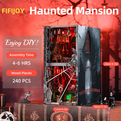 Haunted House Halloween Book Nook Kit, Spooky Shelf Insert Bookshelf Diorama Horror Art Miniature Decor, Creepy Scary Wooden Puzzle Booknook (Haunted Mansion)