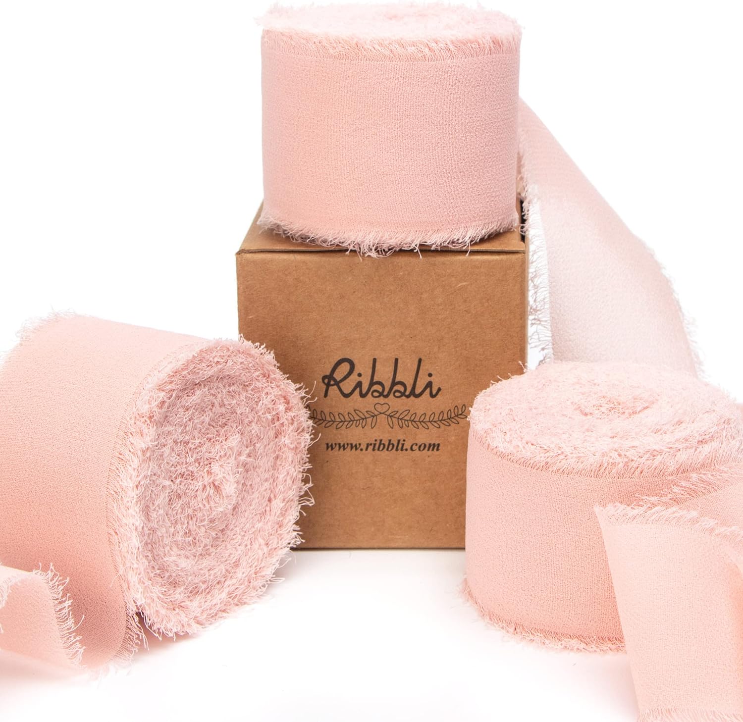 Ribbli Blush Pink Chiffon Ribbon - 1-1/2 inch x 30 Yard Handmade Fringe, Perfect for Wedding Invitations, Bridal Bouquets & Flower Arrangements - Crafty Corner