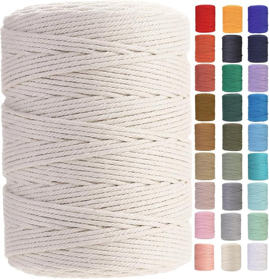 Macrame Cord 3mm x 546yards Natural Macrame Cotton Rope Colored Macrame Rope Soft Cotton Cord Macrame Supplies Craft Rope Macrame Yarn for Plant Hanger Wall Hanger Dreamcatcher(Beige)