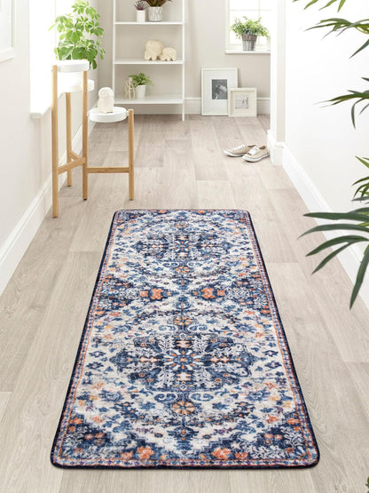 Lahome Washable Runner Rug, 2x5 Bohemian Kitchen Rug Runners Low Pile Bathroom Runner Rugs with Rubber Backing, Printed Throw Carpet Runners for Laundry Room Hallway Bedside, Blue Purple/Multi