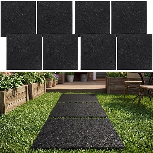 Nuanchu 8 Pcs 12 x 12 Inch Rubber Stepping Stones Outdoor Garden Walkway Non-Slip Durable Rubber Pavers for Patio, Pathway, and Landscaping, Weatherproof Stepping Stones for Easy Installation(Square)