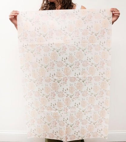 White Floral Tissue Paper for Gift Bags and Packaging, 28 Large Sheets Bulk Pack, White and Pink Flower Pastel, Bridal Wrapping Paper for Wedding or Girl Baby Shower, decoupage, stuffing paper