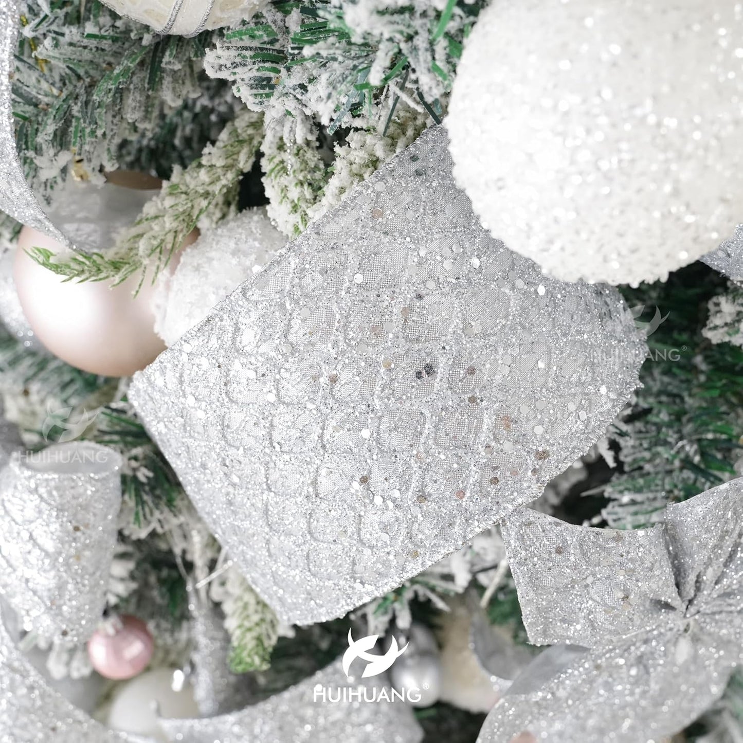 HUIHUANG Silver Christmas Ribbon 4 inch Silver Glitter Wired Ribbon Diamond Mesh Wire Ribbon for X-mas Tree Decorations, Wreaths, Garland, Large Bows Making, Home Decor -10 Yards - Crafty Corner