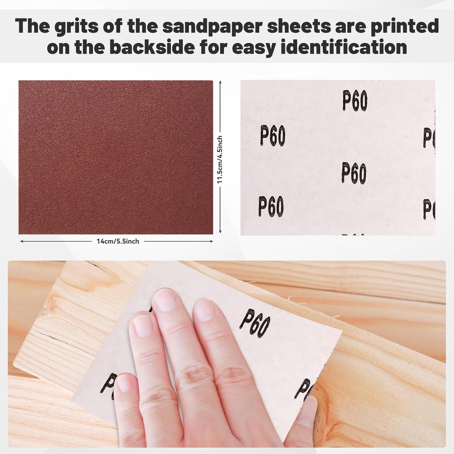 1/4 Sandpaper Sheet – 4-1/2” x 5-1/2”, P80 Grit, Red Aluminum Oxide, Plain Backing, 50-Pack – Sandpaper Sheets for Palm Sanders and Woodworking