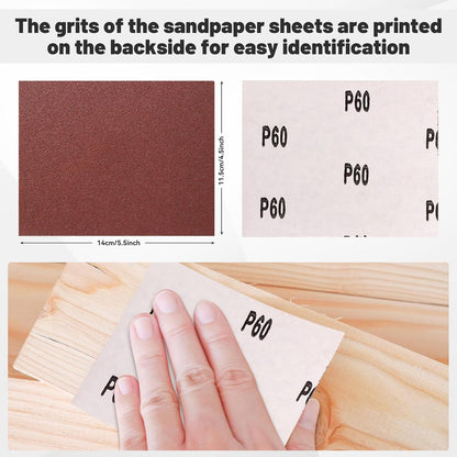 1/4 Sandpaper Sheet – 4-1/2” x 5-1/2”, P80 Grit, Red Aluminum Oxide, Plain Backing, 50-Pack – Sandpaper Sheets for Palm Sanders and Woodworking