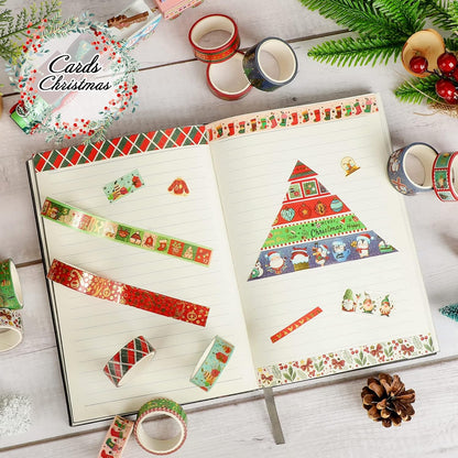 16 Rolls Christmas Washi Tape Holiday Masking Tape 4 Sizes Red Green Christmas Wrapping Tape Glod Foil Decorative Tape for Christmas Scrapbook Journal DIY Craft Gift Wrapping（Christmas