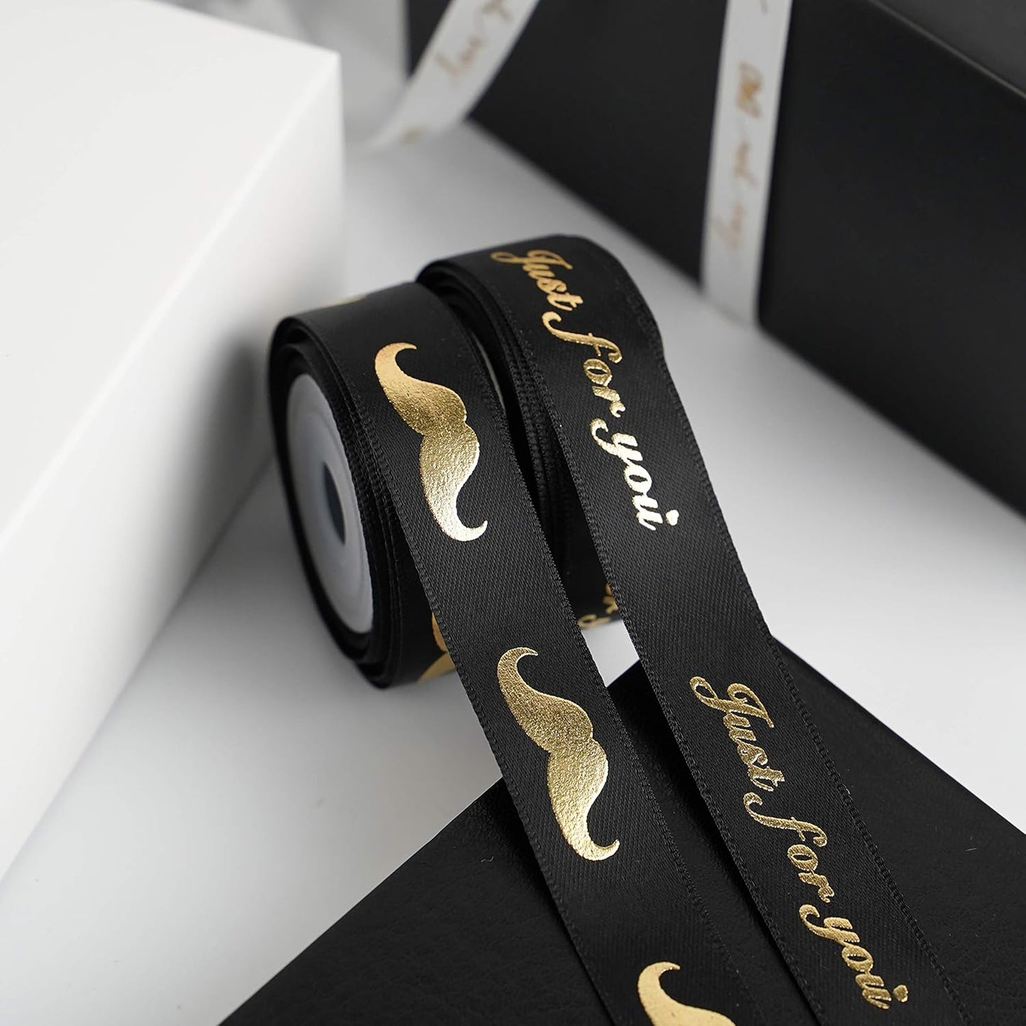 MEEDEE Happy Father's Day Ribbon Fathers Day Decorations Gift Box Wrapping Paper Decor Thank You Satin Thin Ribbon Assorted Black Satin, 5 Rolls with 10 Yards Each Total 50 Yards - Crafty Corner