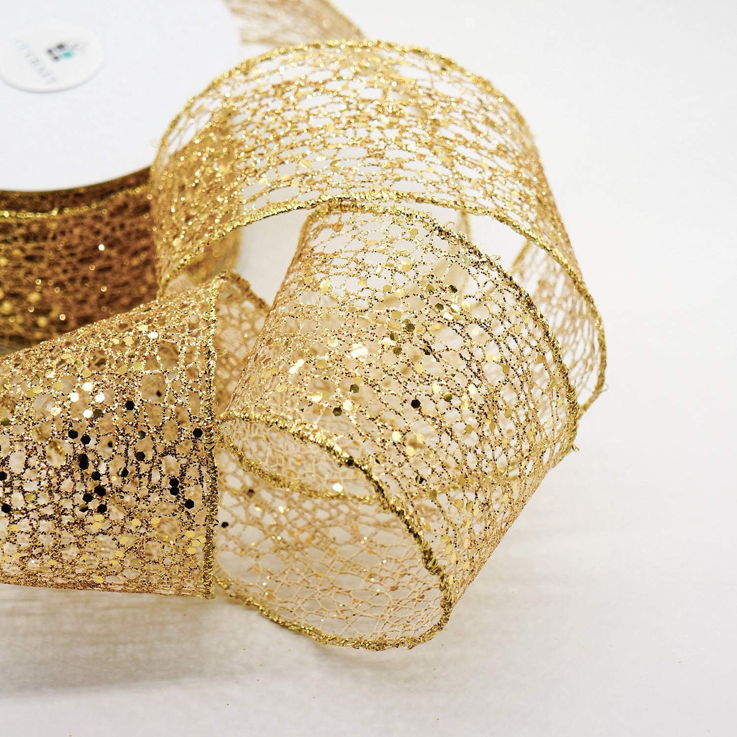 CT CRAFT LLC Sparkling Glitter Mesh Wired Ribbon 2.5" x 10 Yards Gold for Christmas Home Decor Bow Gift Wrapping DIY Crafts Wreath - Crafty Corner