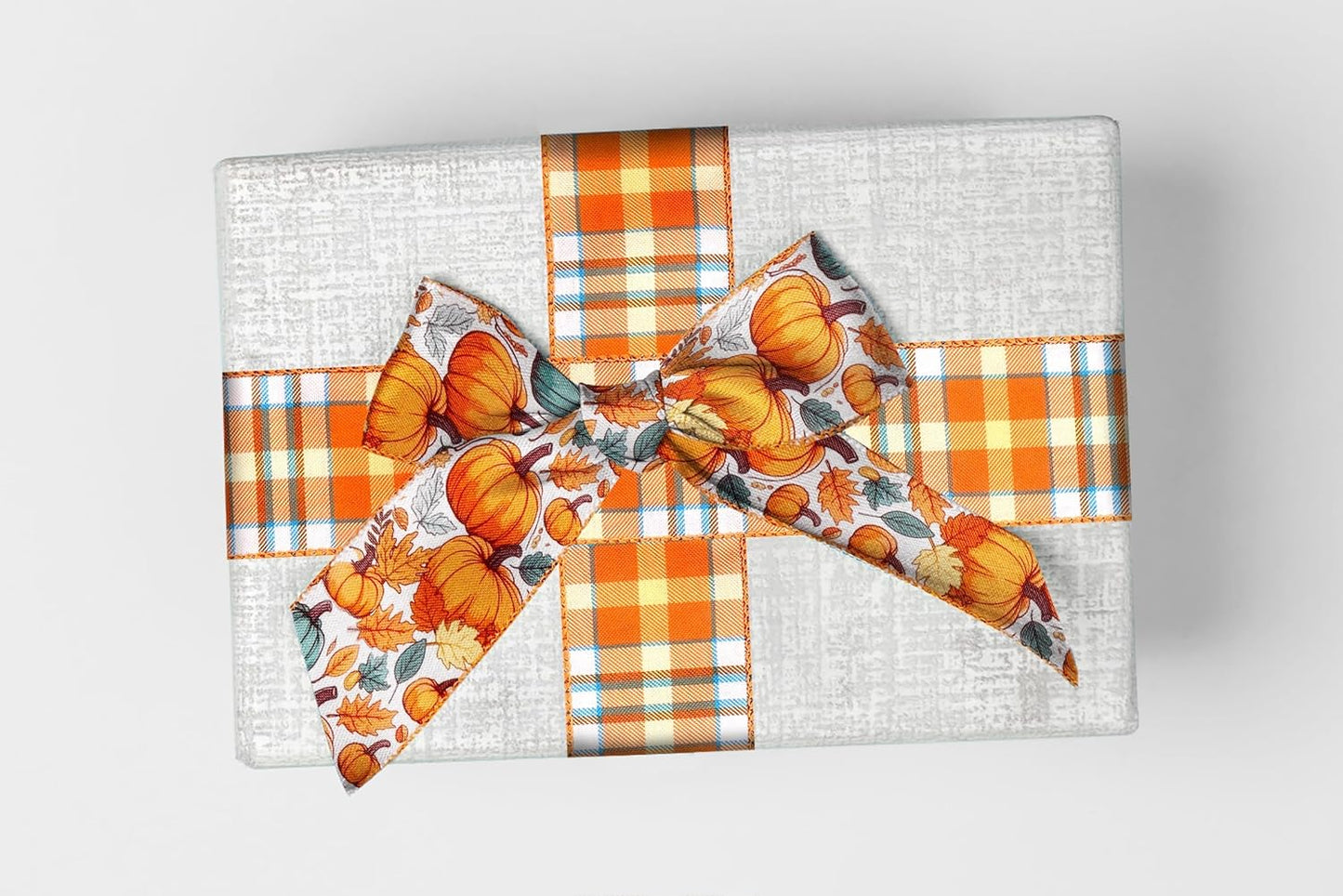 2 Rolls 2.5 Inch x 10 Yards Thanksgiving Fall Wired Ribbon for Craft Wreath Bow Making Pumpkin Autumn Leaves Ribbon Orange Plaid Burlap Ribbon for Wrapping Thanksgiving Party Home Decoration - Crafty Corner