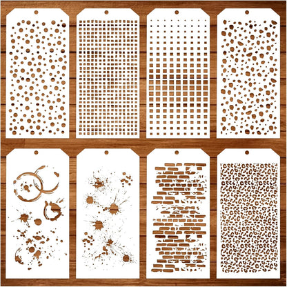 8 Pieces Stencils for Crafts Polka Dot Brick Layering Stencils Mixed Media Texture Stain Splatter Stencils for Painting on Card Making Canvas DIY Crafts Furniture Paper (8 Texture)