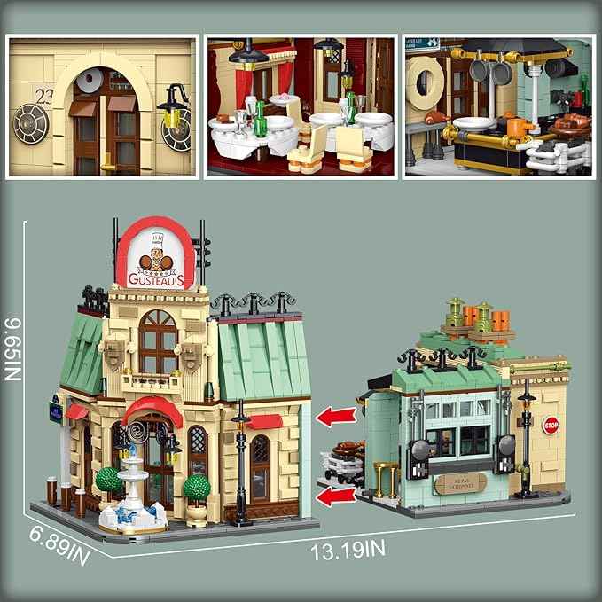 Enjbrick Parisian Garden Hotel & City Kitchen Building Set, 2376Pcs Modular House Architecture Kit Compatible with Lego, French Bistro Gourmet Chef Model, Romantic Street View Gift for Adults