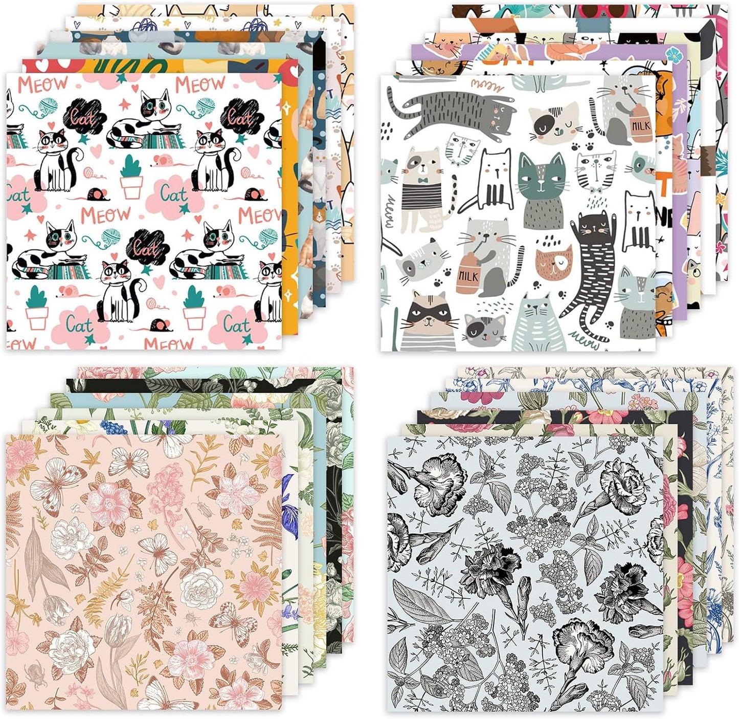 48 Sheets 24 Designs Scrapbook Paper Pad, 6"×6" Single-Sided Decopodge Craft Cardstock Paper,Scrapbooking DIY Decorative Background Cardmaking Supplies.Cat's Life&Flowers - Crafty Corner