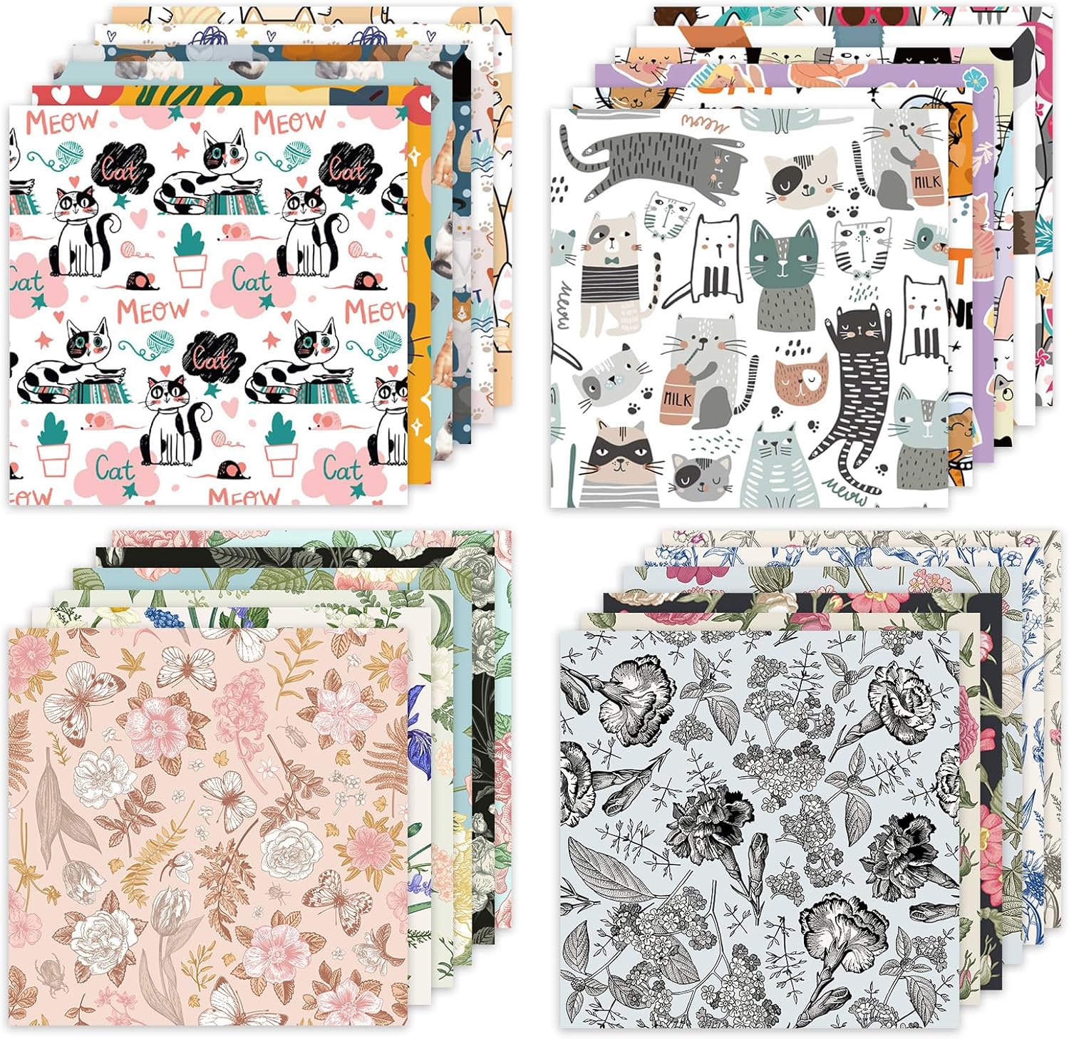 48 Sheets 24 Designs Scrapbook Paper Pad, 6"×6" Single-Sided Decopodge Craft Cardstock Paper,Scrapbooking DIY Decorative Background Cardmaking Supplies.Cat's Life&Flowers - Crafty Corner