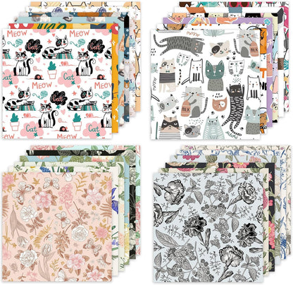 48 Sheets 24 Designs Scrapbook Paper Pad, 6"×6" Single-Sided Decopodge Craft Cardstock Paper,Scrapbooking DIY Decorative Background Cardmaking Supplies.Cat's Life&Flowers - Crafty Corner