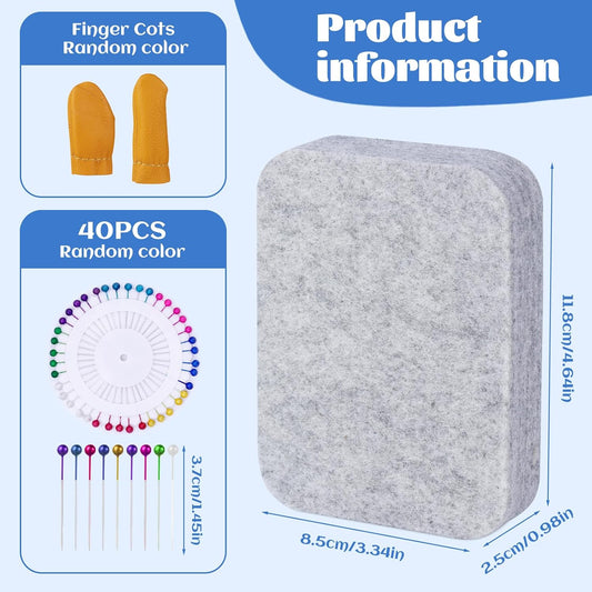 Needle Felting Mat, Needle Felting Tools, 4.6x3.3x1 inch Natural Felting Wool Mat, Felting Pad, Needle Felting Supplies, with Finger Cots and 40 Straight Pins, Felt Pad for Making Felting Crafts