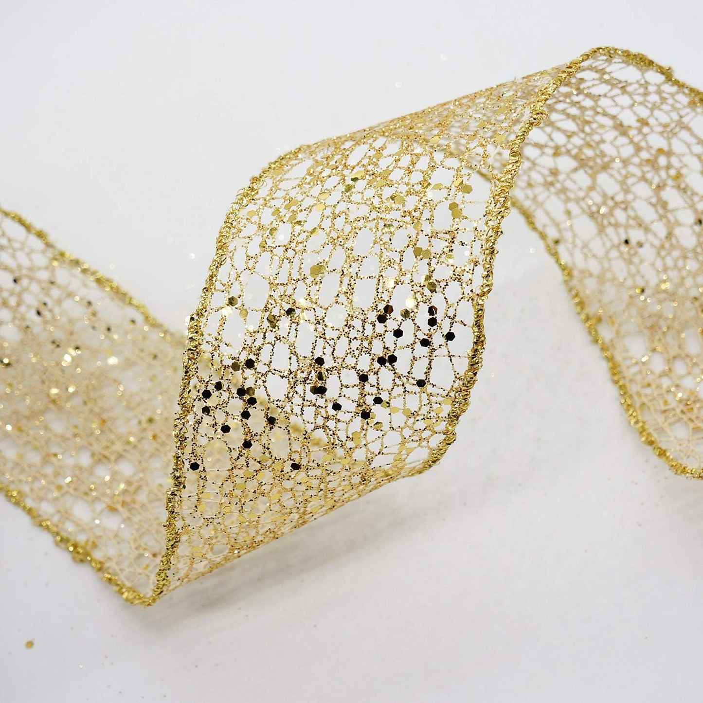 CT CRAFT LLC Sparkling Glitter Mesh Wired Ribbon 2.5" x 10 Yards Gold for Christmas Home Decor Bow Gift Wrapping DIY Crafts Wreath - Crafty Corner