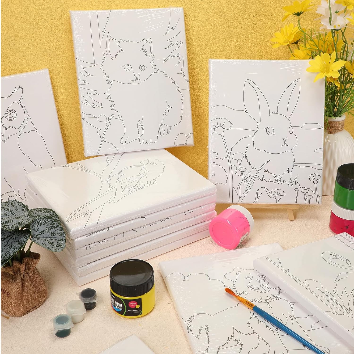 Zhanmai 12 Pack Pre Drawn Canvas for Painting Sip and Paint Kit 8" x 10" Paint Party Set Canvas Painting Pre Printed Canvases for Party Favor DIY Virtual Adult's Date Night(Animals) - Crafty Corner