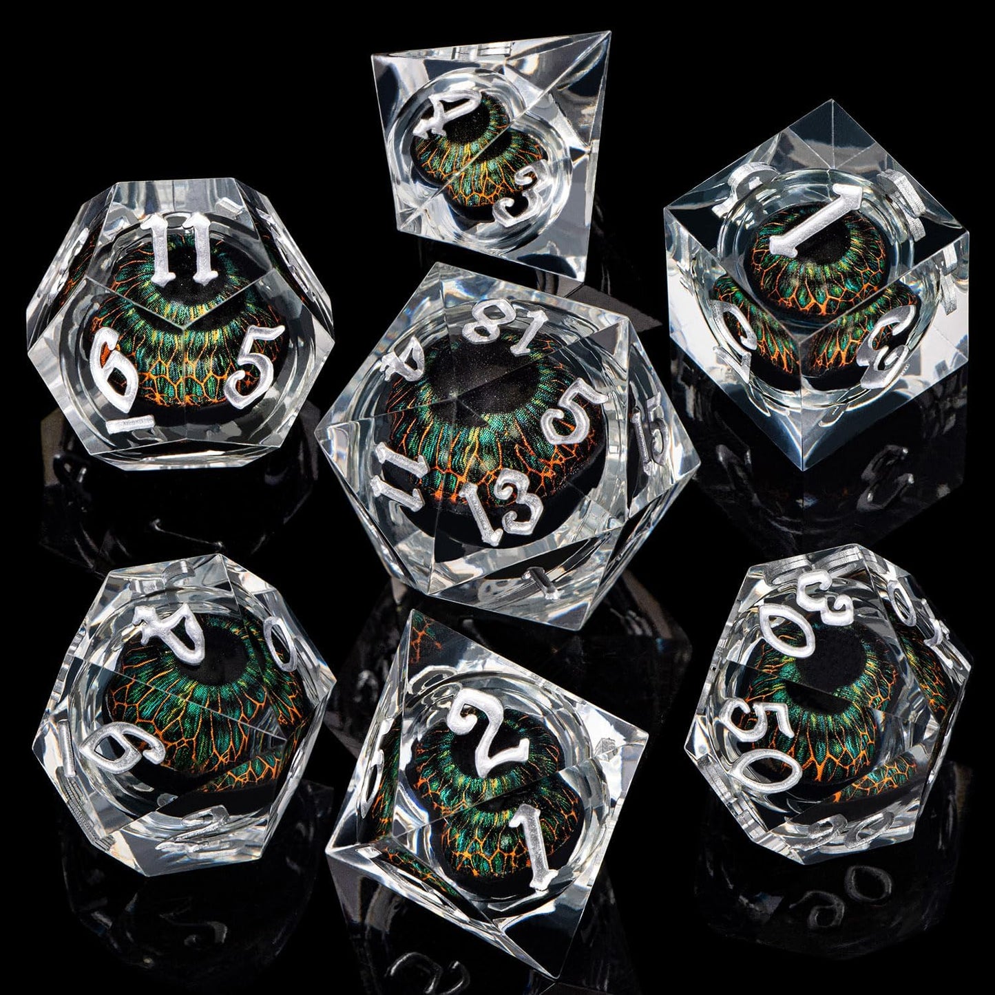 ARUOHHA DND Resin Dice Dragon Eye Dice Liquid Core Red Sharp Edged Dice Set with Gift Box, Polyhedral D and D Dice Set Role Playing Game D20 D12 D10 D8 D6 D4