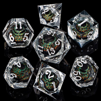 ARUOHHA DND Resin Dice Dragon Eye Dice Liquid Core Red Sharp Edged Dice Set with Gift Box, Polyhedral D and D Dice Set Role Playing Game D20 D12 D10 D8 D6 D4