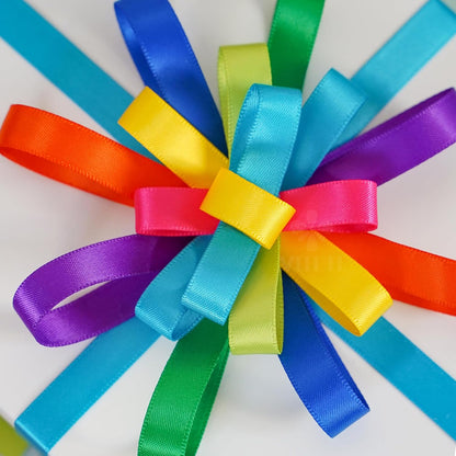 MEEDEE Rainbow Ribbon Solid Color Assortment 10 Colors Double Face Satin Ribbon for Gift Wrapping Happy Birthday Party Decorations, 3/8" X 5 Yard Each Total 50 Yds Per Package - Crafty Corner