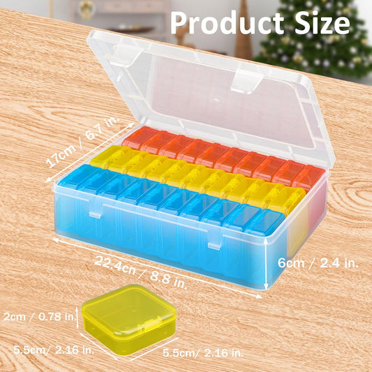 Mathtoxyz Bead Organizer Box(Red,Yellow,Blue), 62Pcs Small Bead Organizers and Storage Plastic Cases Mini Clear Containers Boxes with Hinged Lid and Rectangle for Bracelet Making DIY Jewelry Craft