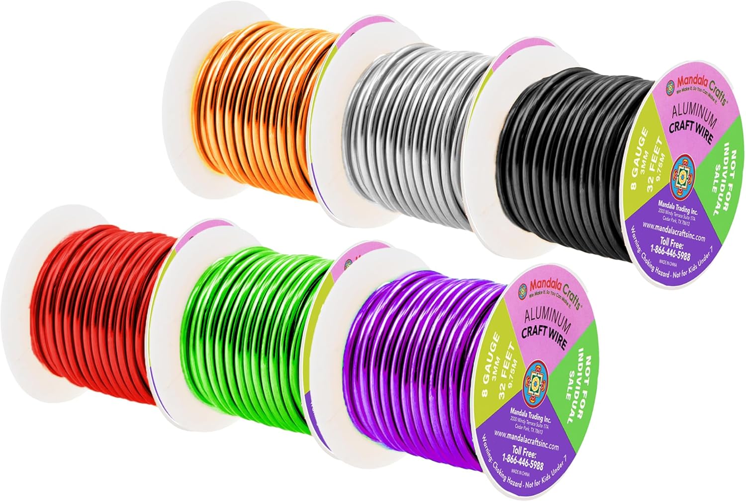 Mandala Crafts 8 Gauge Anodized Aluminum Craft Wire for Jewelry Making - 120 FT Colored Flexible Silver Black Gold Purple Red Kelly Green Wire - Bendable for Bonsai Armature Crafting Sculpting - Crafty Corner