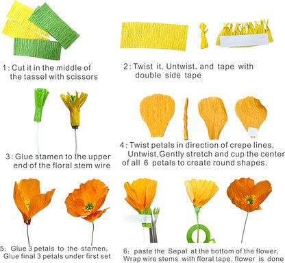Pink Crepe Paper Poppy Bouquet Making Kit 24 pcs DIY Craft Set for Home Decor & Events Complete Craft Materials for Floral Art