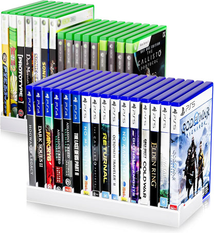 Nargos Video Game Storage Holder for for PS5/ PS4/ PS3/ PS2/ Xbox One/Xbox 360 and Xbox Series X/S/Wii/Switch/Switch 2 Game Cases, DVD and Blu-Ray Organizer for Desk (2, White)
