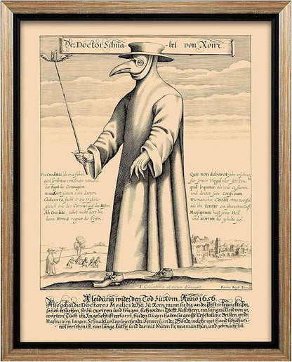 Poster Master Doctor Schnabel from Rome Canvas - Retro Plague Doctor Print - Medieval Art - Gift for Men & Women - Great Wall Decor for Dorm, Living Room or Bedroom - 16x20 Silver Framed Canvas