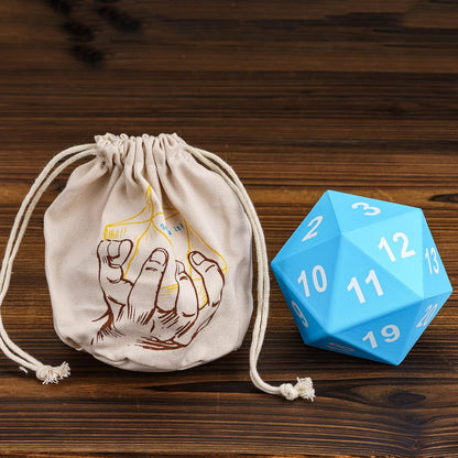 Large Foam D20 Dice, 80mm D20 DND Spindown 20 Sided Dice D&D Polyhedral with Drawstring Bag for Role Playing Games (Blue)
