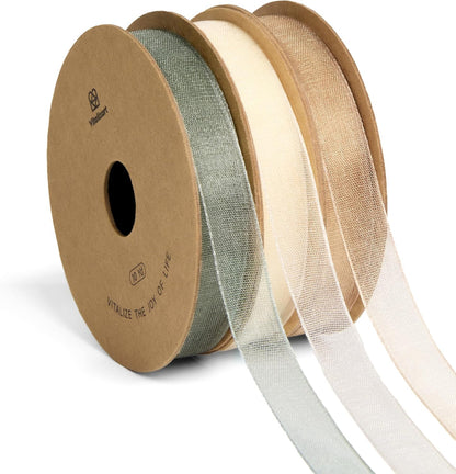 Vitalizart Organza Ribbon 3/8" x 30 Yd Cream White Rose Gold & Dusty Green Sheer Ribbons for Gift Wrapping Crafts Christmas Party Decor Bows Wedding Invitations Wreaths Bouquet - Crafty Corner