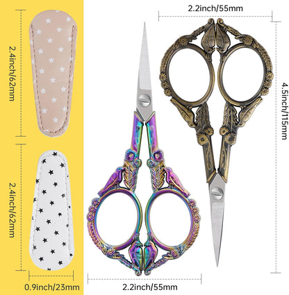 Small Embroidery Scissors with Cover -Cute and Comfortable handles with Sturdy and Sharp Tips for Precise Cutting, Perfect Size for Keeping in Your Sewing and Craft Supplies Kit