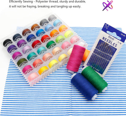 72Pcs Sewing Thread kit, 36 Assorted Colors Machine Threads with Spools, 36 Same Color Prewound Bobbins Threads Set, Polyester Thread for Hand and Sewing Machine