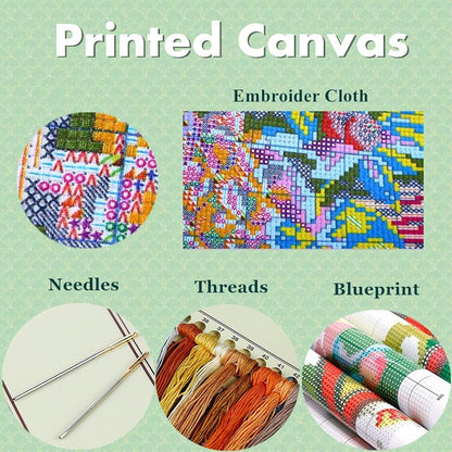 Joyhoor Cross Stitch Kits for Beginners Stamped Cross-Stitch Supplies Needlework preprint Embroidery Kits for Adults DIY Needlepoint Kits Embroidery Patterns 11CT-Cross Flowers 18x18 inchs